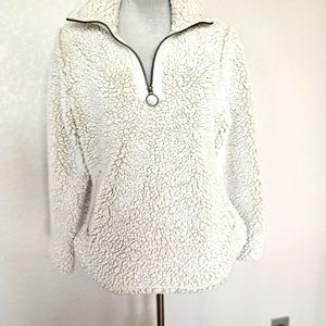 Sherpa Pullover Zippwred Long Sleeved Pockets Womens Small